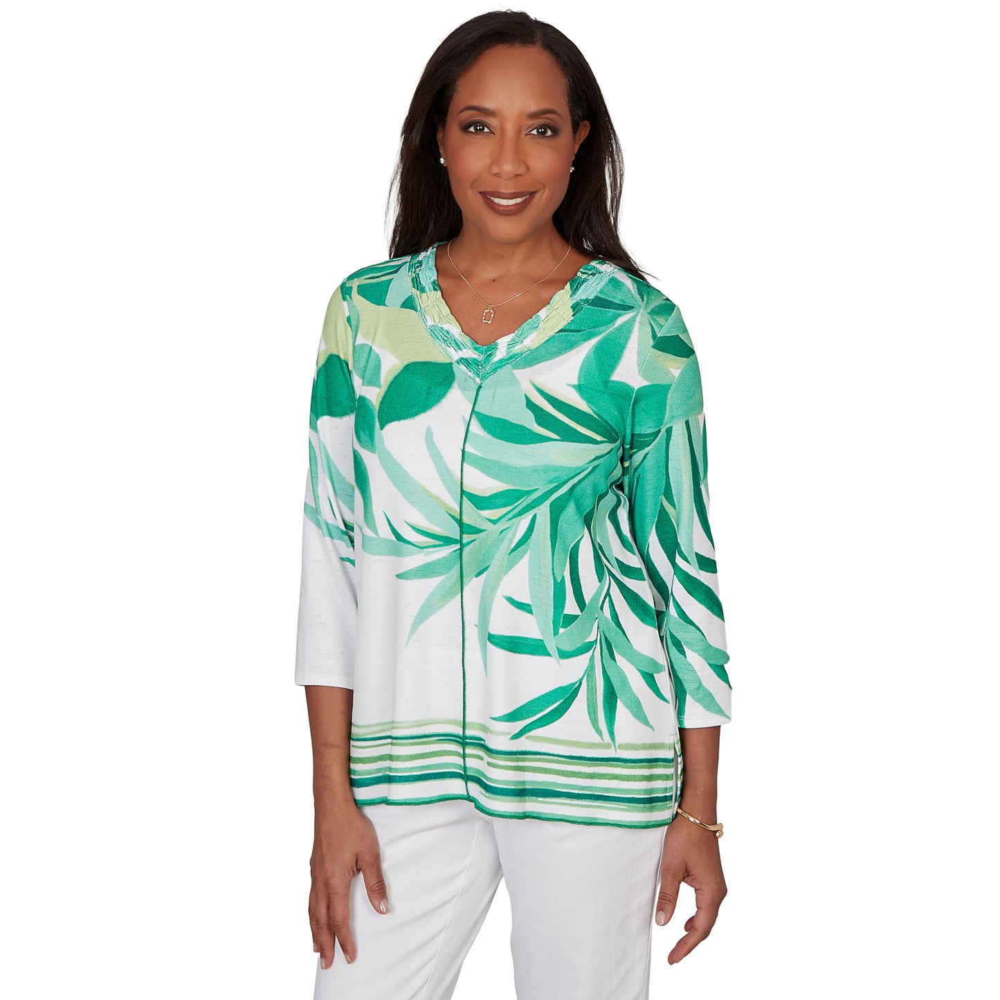 Alfred Dunner Women's Artisan Leaf Bordered Top