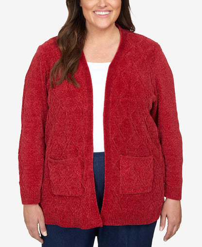 Alfred Dunner Women's Classics Chenille Long Open Cardigan