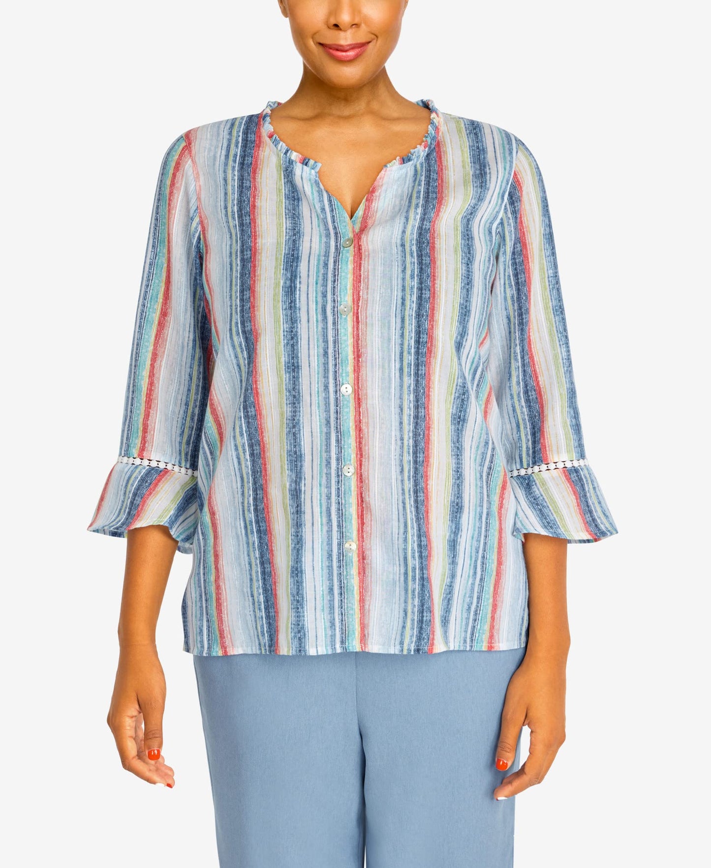 Alfred Dunner Women's Stripe with Bell Sleeves