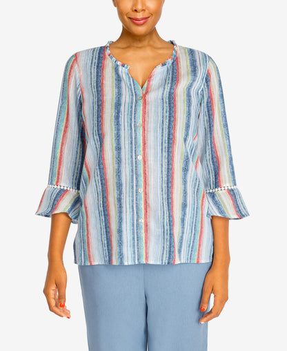 Alfred Dunner Women's Petite Stripe with Bell Sleeves