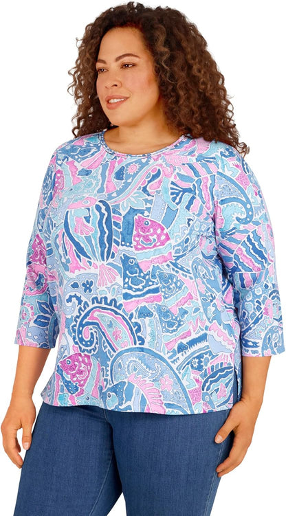 Alfred Dunner Women's Plus-Size Paisley Fish Top