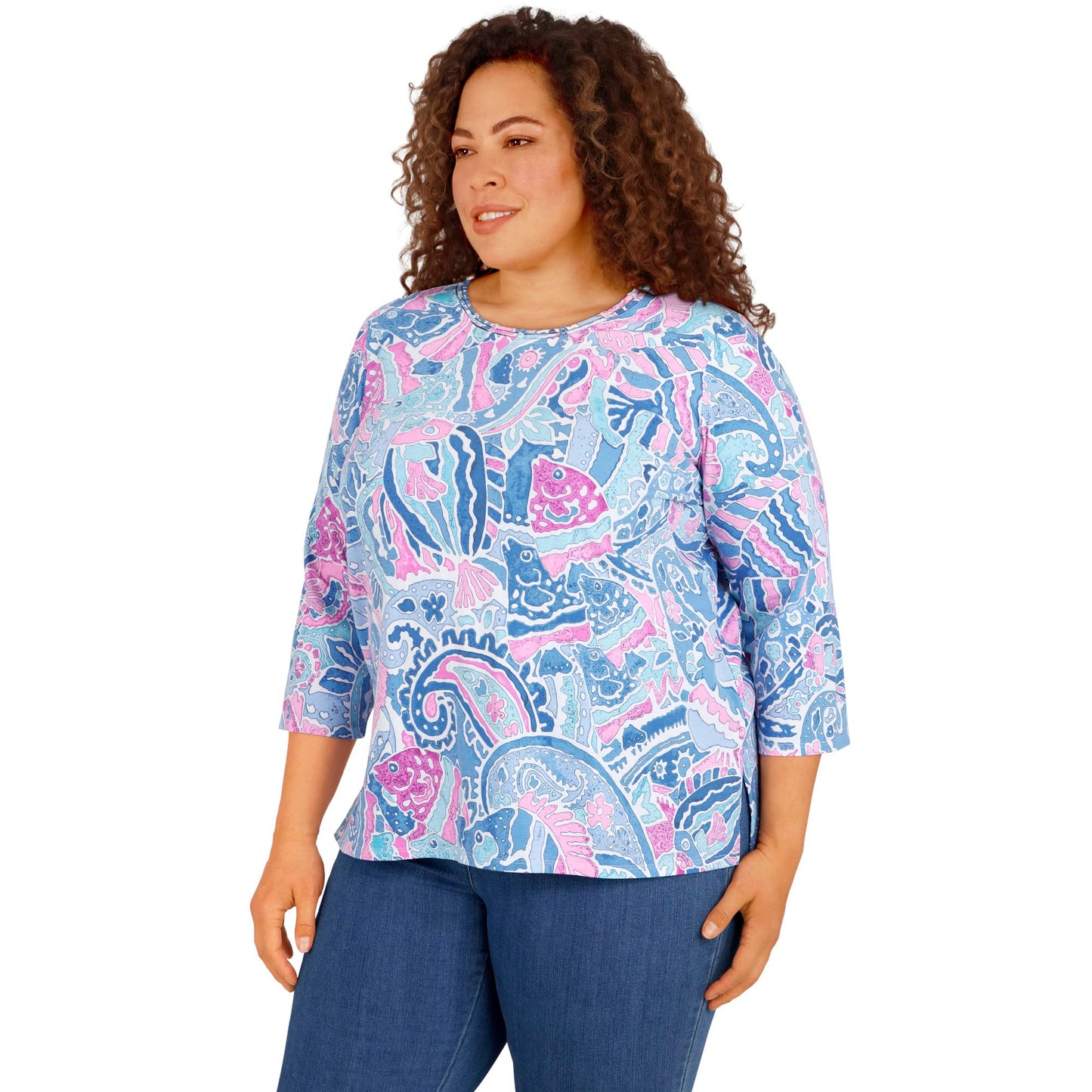 Alfred Dunner Women's Plus-Size Paisley Fish Top