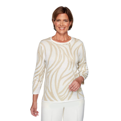 Alfred Dunner Classics Gold/Ivory Sweater Cotton Acrylic Polyester Shimmer