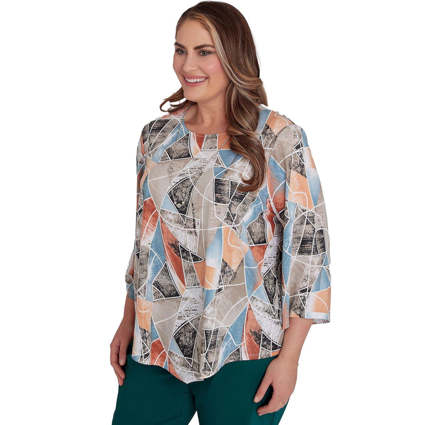 Alfred Dunner Classic Stained Glass Polyester Top with Sharkbite Him