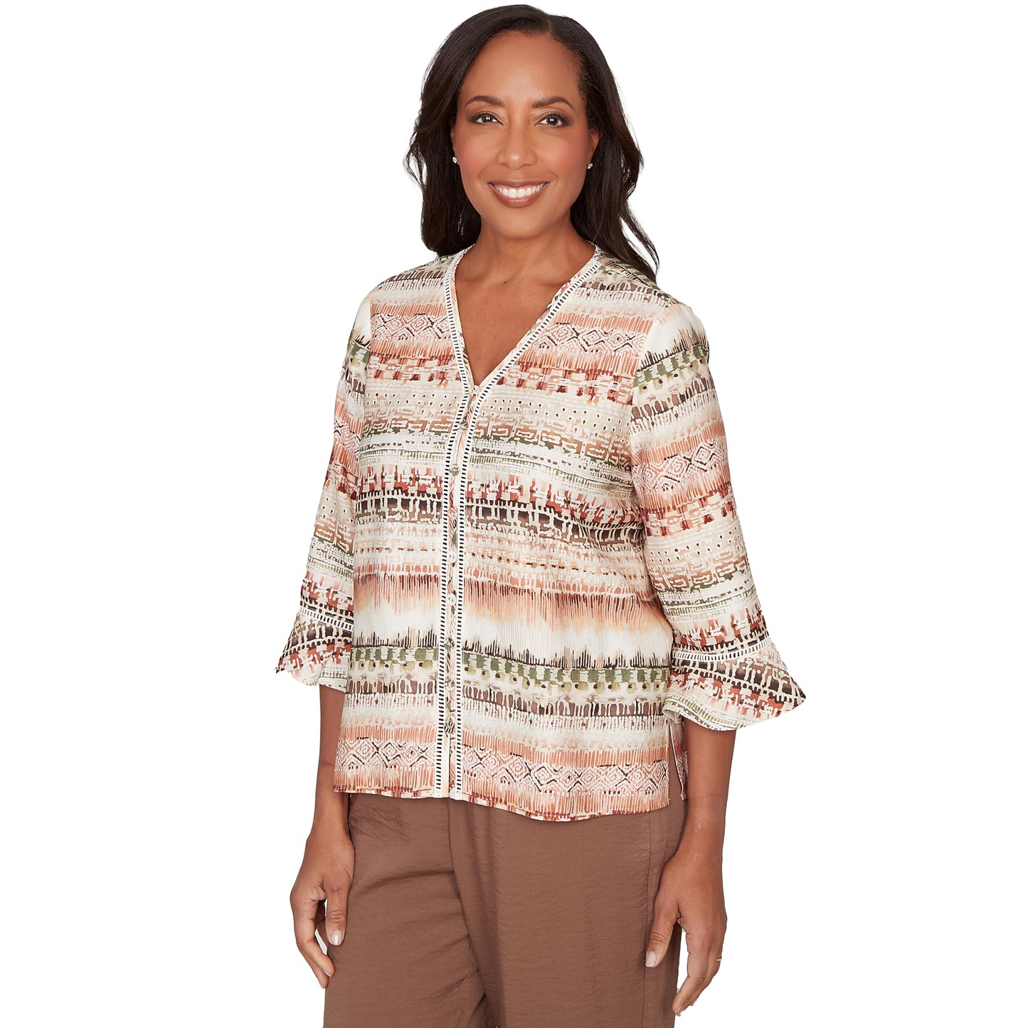 Alfred Dunner Women's Biadere Stripe Center Seam Top