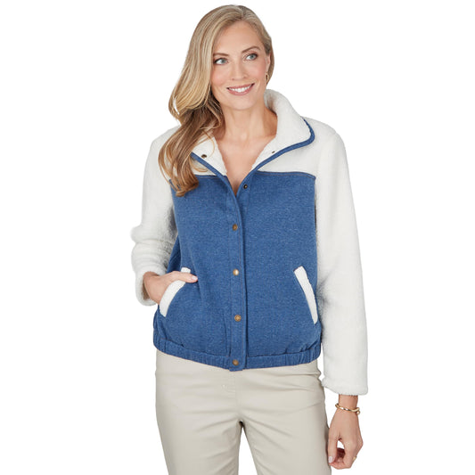 Alfred Dunner Women's Denim and Sherpa Jacket, Stone, S