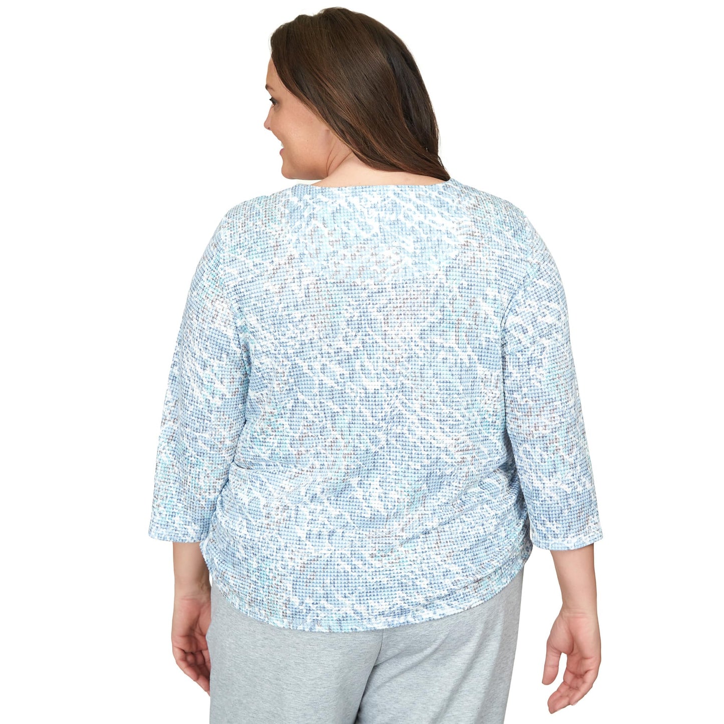 Alfred Dunner Women's Plus-Size Animal Print Ruched Hem Top with Necklace Size 3X Wedgewood