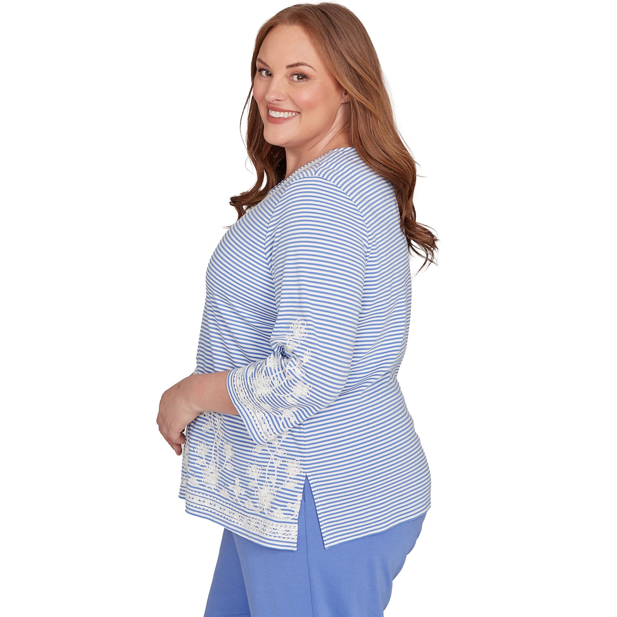 Embellished Striped Crew Neck Top