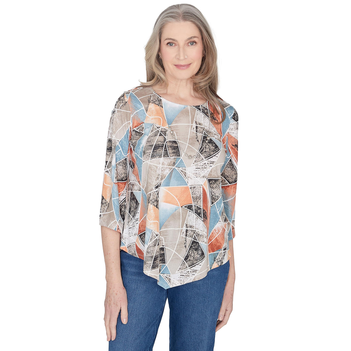 Alfred Dunner Classic Stained Glass Polyester Top with Sharkbite Him (US, Alpha, X-Large, Regular, Regular, Standard, Multi)