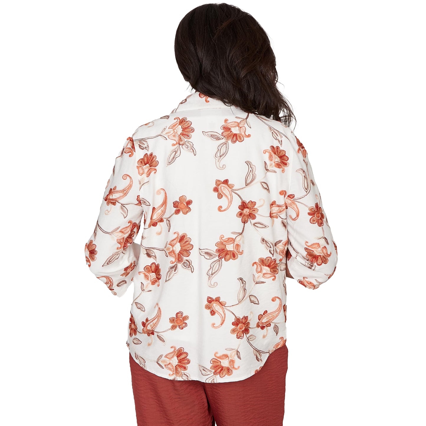 Alfred Dunner Women's Paisley Floral Collared Two in One Top with Necklace