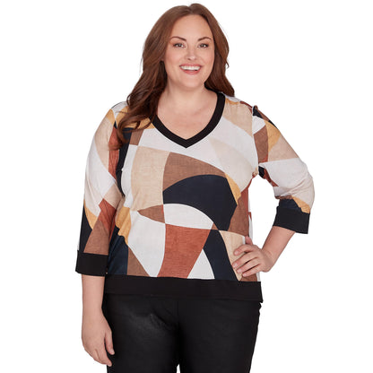 Alfred Dunner Rue Rivoli Trimmed Patchwork Polyester Top