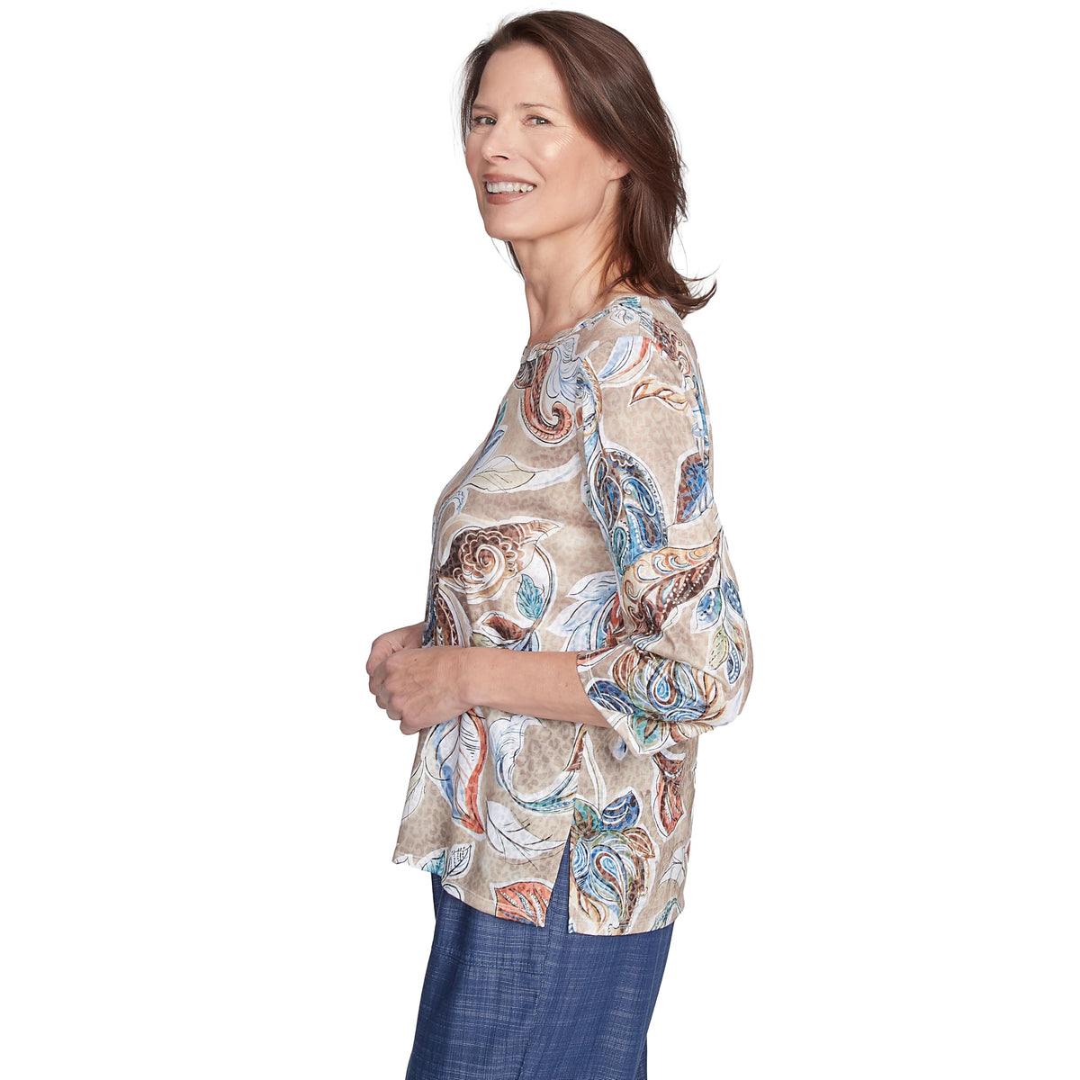 Alfred Dunner Polyester Paisley Polyester Top (US, Alpha, Large, Regular, Regular, Standard, Neutral)