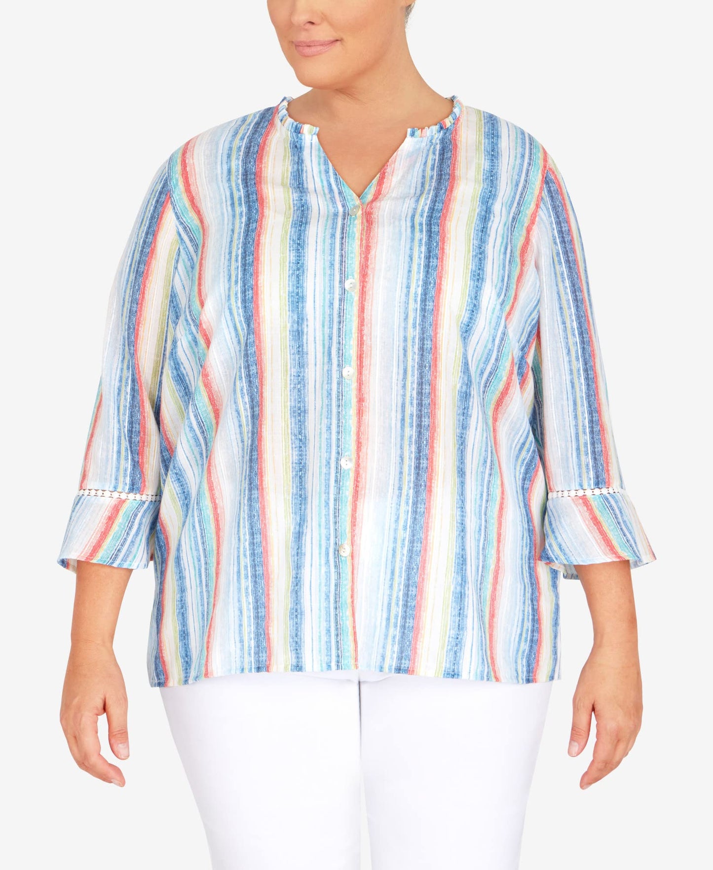 Alfred Dunner Women's Plus-Size Stripe with Bell Sleeves