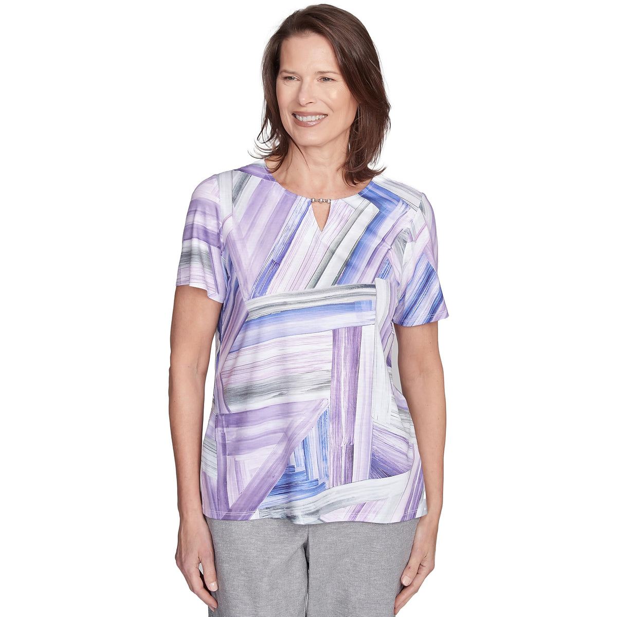 Alfred Dunner Brushstroke Patchwork Polyester Top (US, Alpha, Large, Regular, Petite, Petite, Multi)