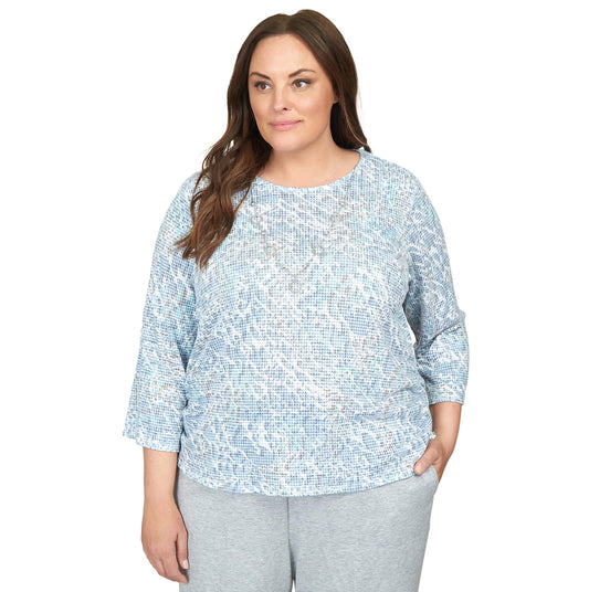 Alfred Dunner Women's Plus-Size Animal Print Ruched Hem Top with Necklace Size 2X Wedgewood