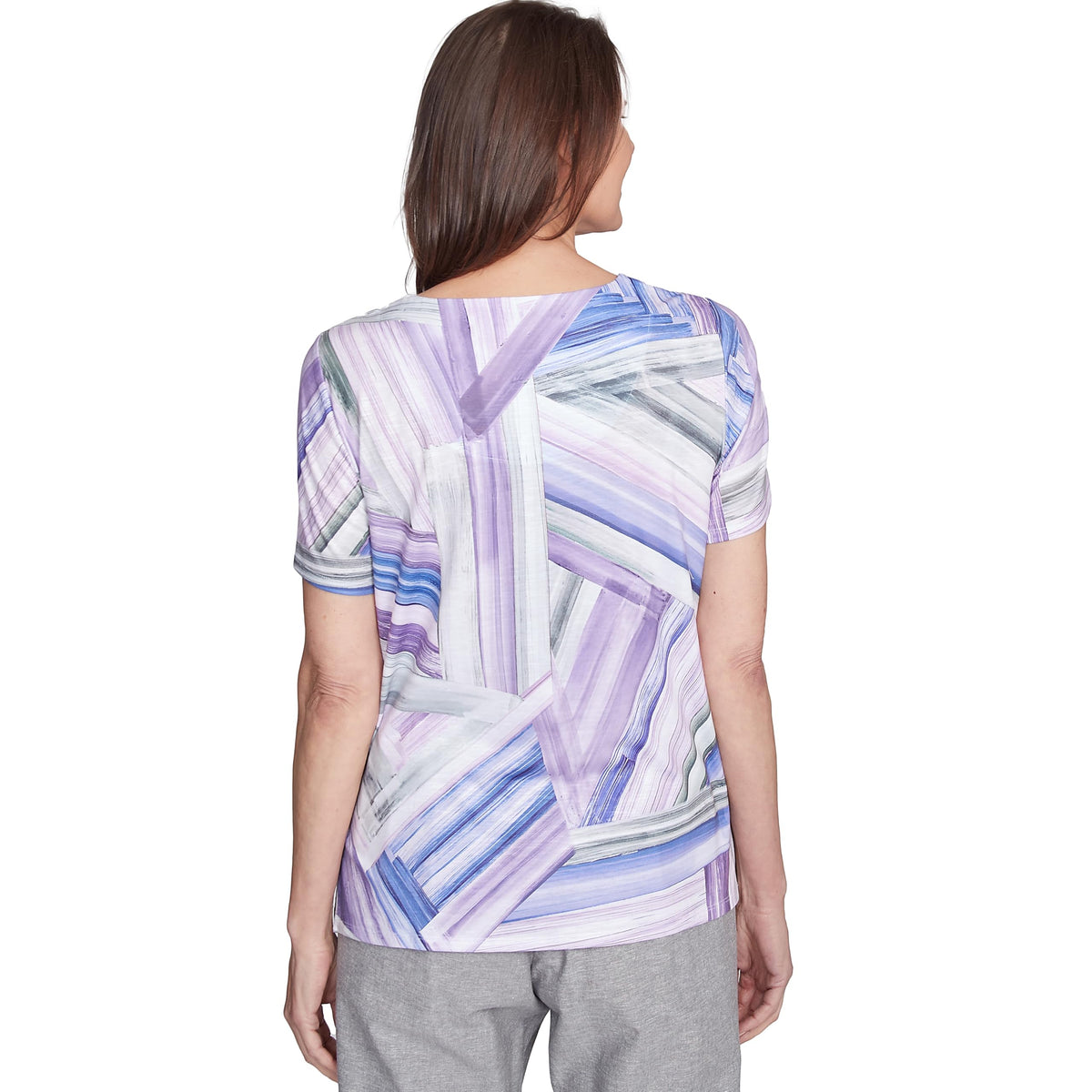 Alfred Dunner Brushstroke Patchwork Polyester Top (US, Alpha, Medium, Regular, Regular, Standard, Multi)