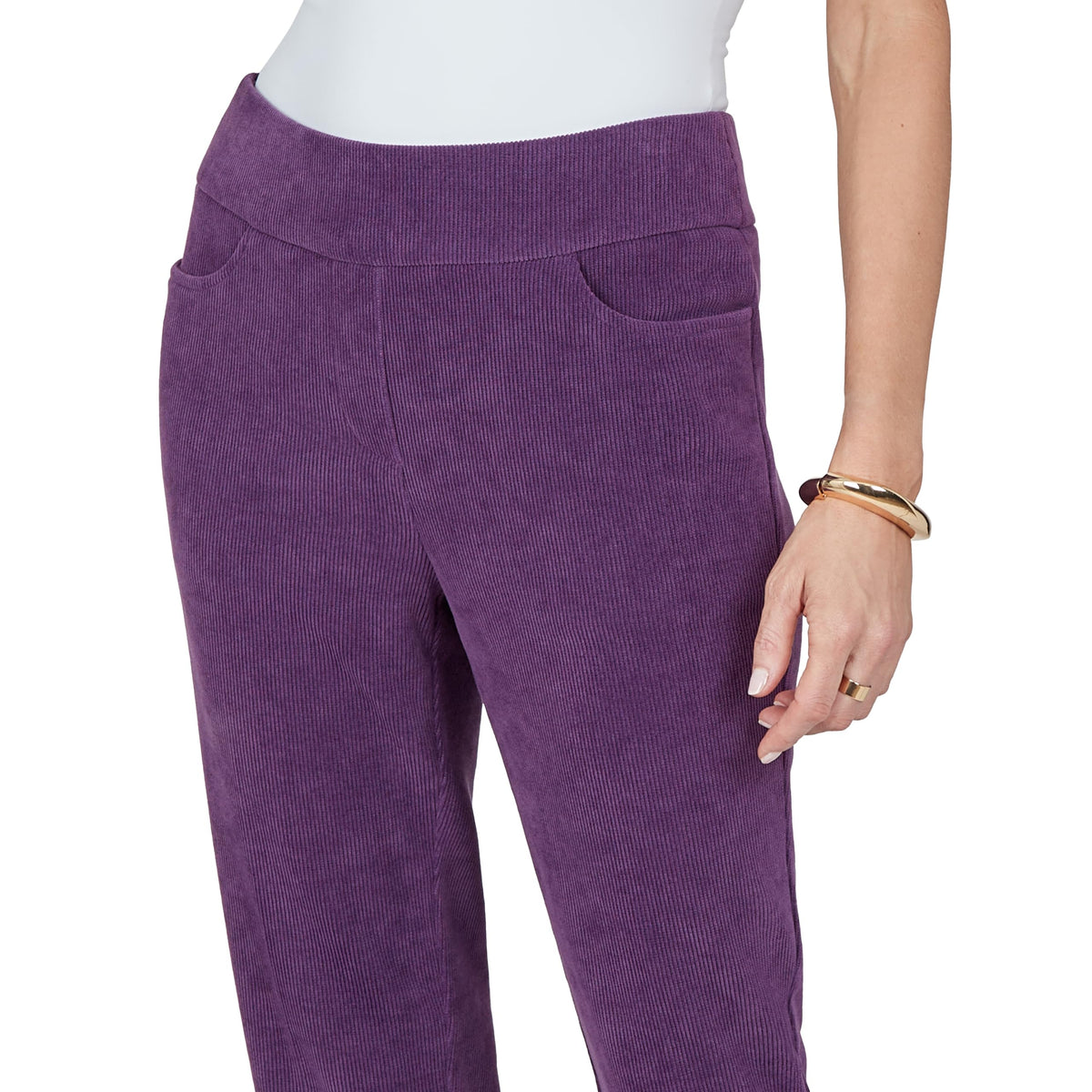 Alfred Dunner Women's Slim Fit Corduroy Pant, Shorter Inseam, Amethyst, 14