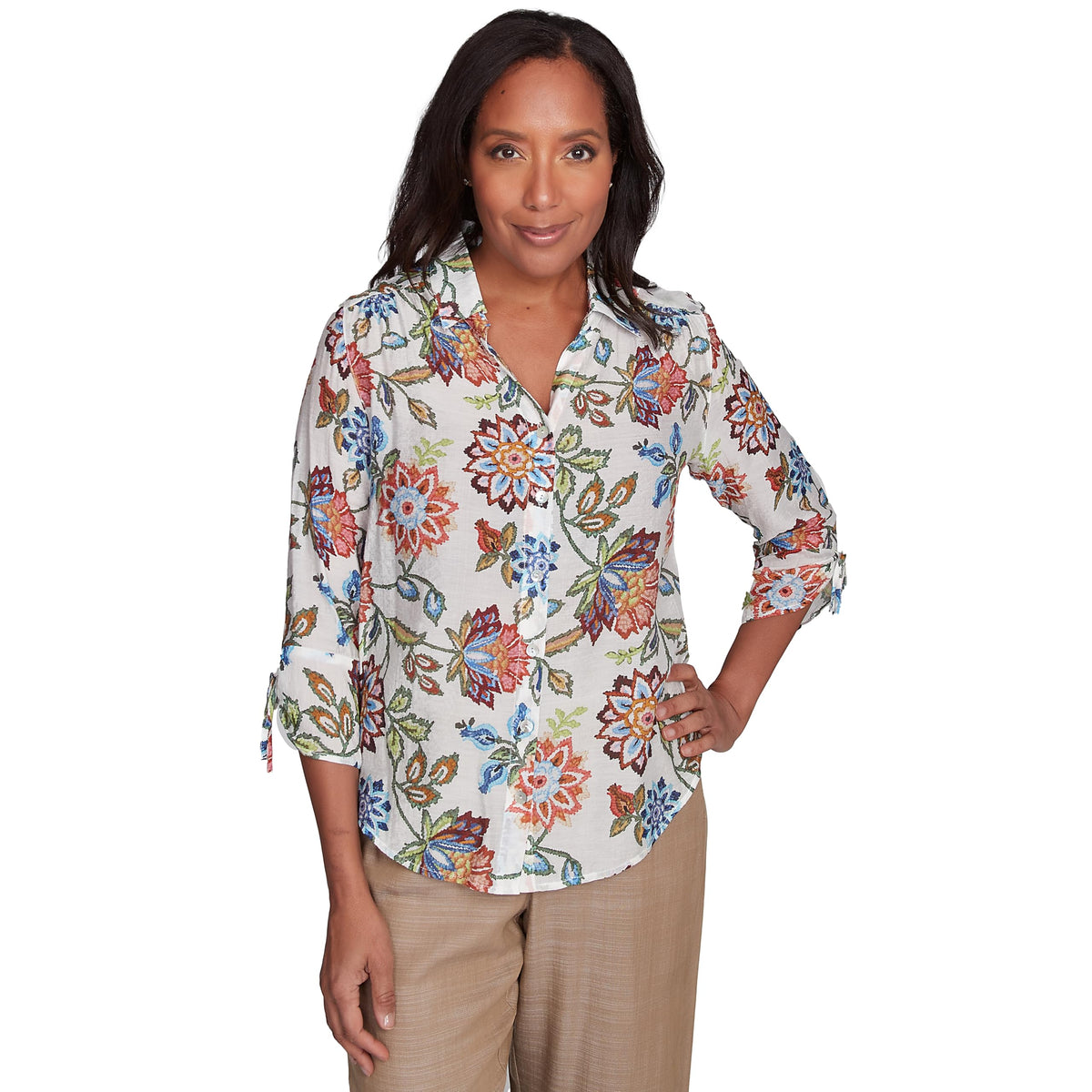 Alfred Dunner Baltic Floral Print Rayon Nylon Blouse (US, Alpha, X-Large, Regular, Petite, Petite, Multi)