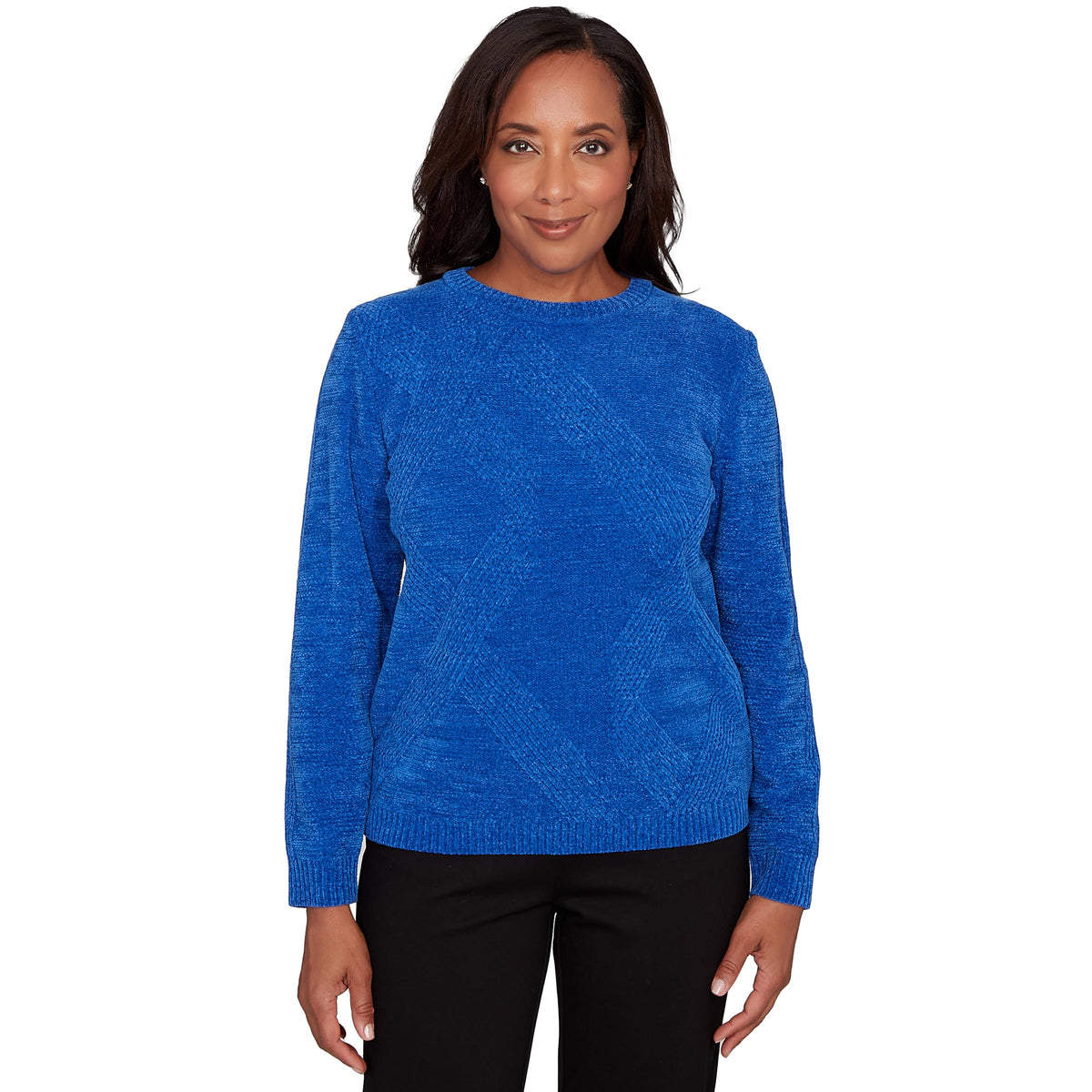 Alfred Dunner Women's Cable Chenille Pullover Sweater, Size XL, Cobalt Blue