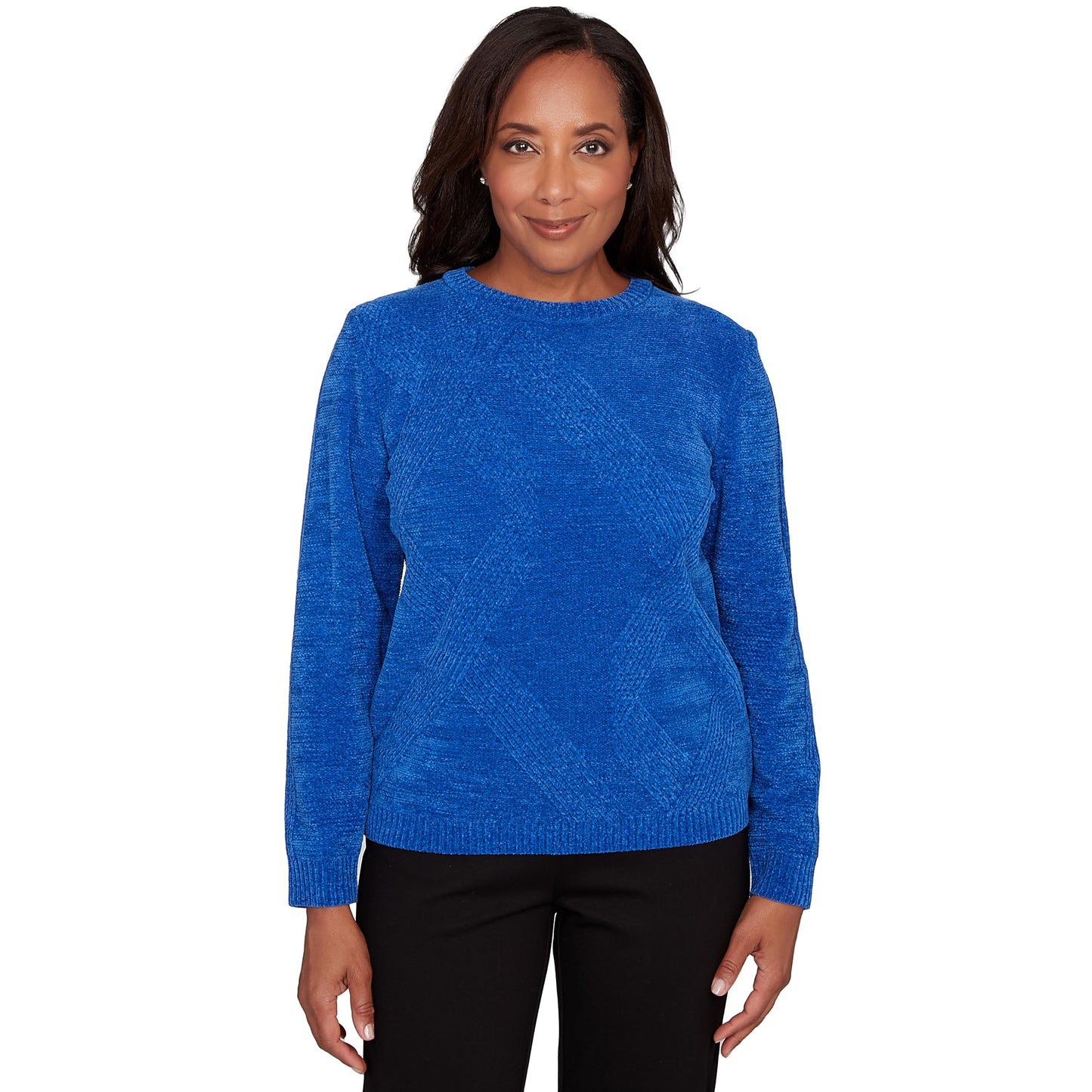 Alfred Dunner Women's Cable Chenille Pullover Sweater, Size S, Cobalt Blue