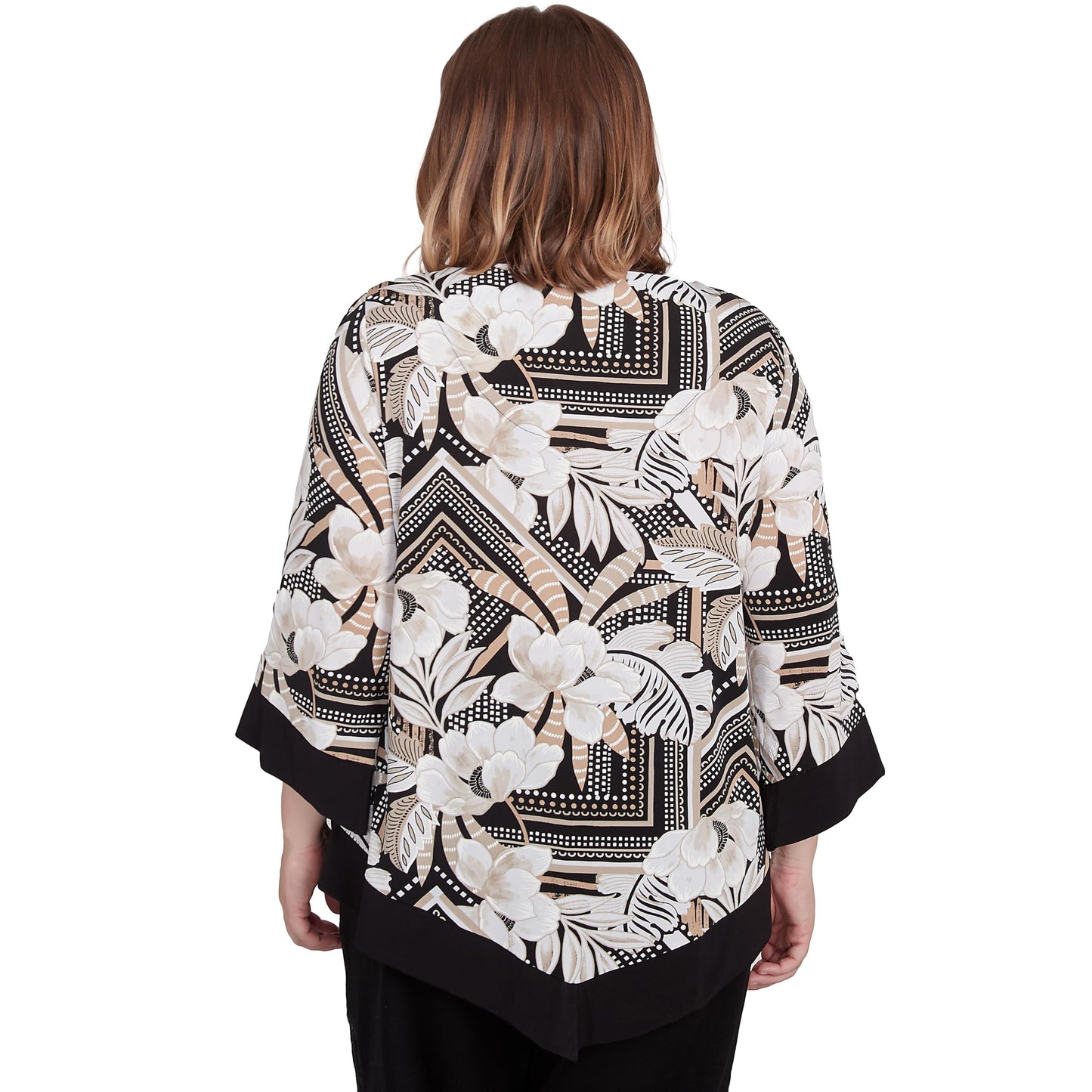Alfred Dunner Women's Petite Floral Geometric Crewneck Top with Necklace Size PS Neutral Multi