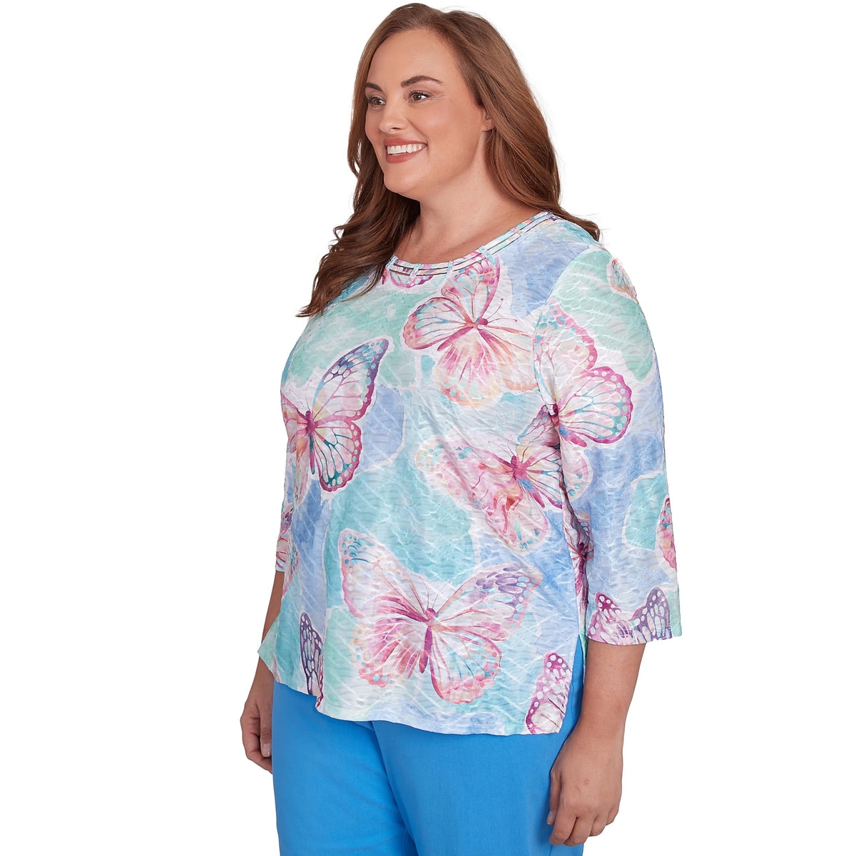 Butterfly Crewneck Three Quarter Sleeves Top