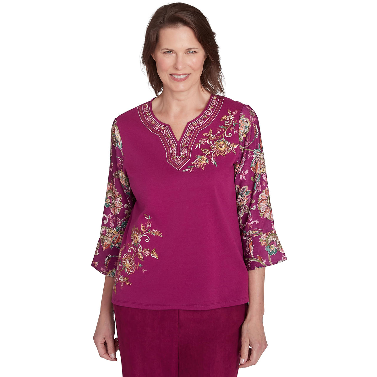 Alfred Dunner Wine Country top (US, Alpha, Small, Regular, Regular, Standard, Wine)