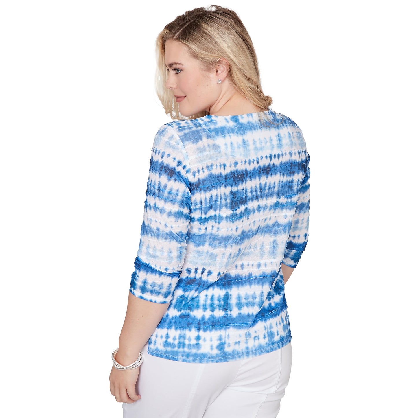Alfred Dunner Women's Tie Dye Biadere Knotted Crew Neck Top