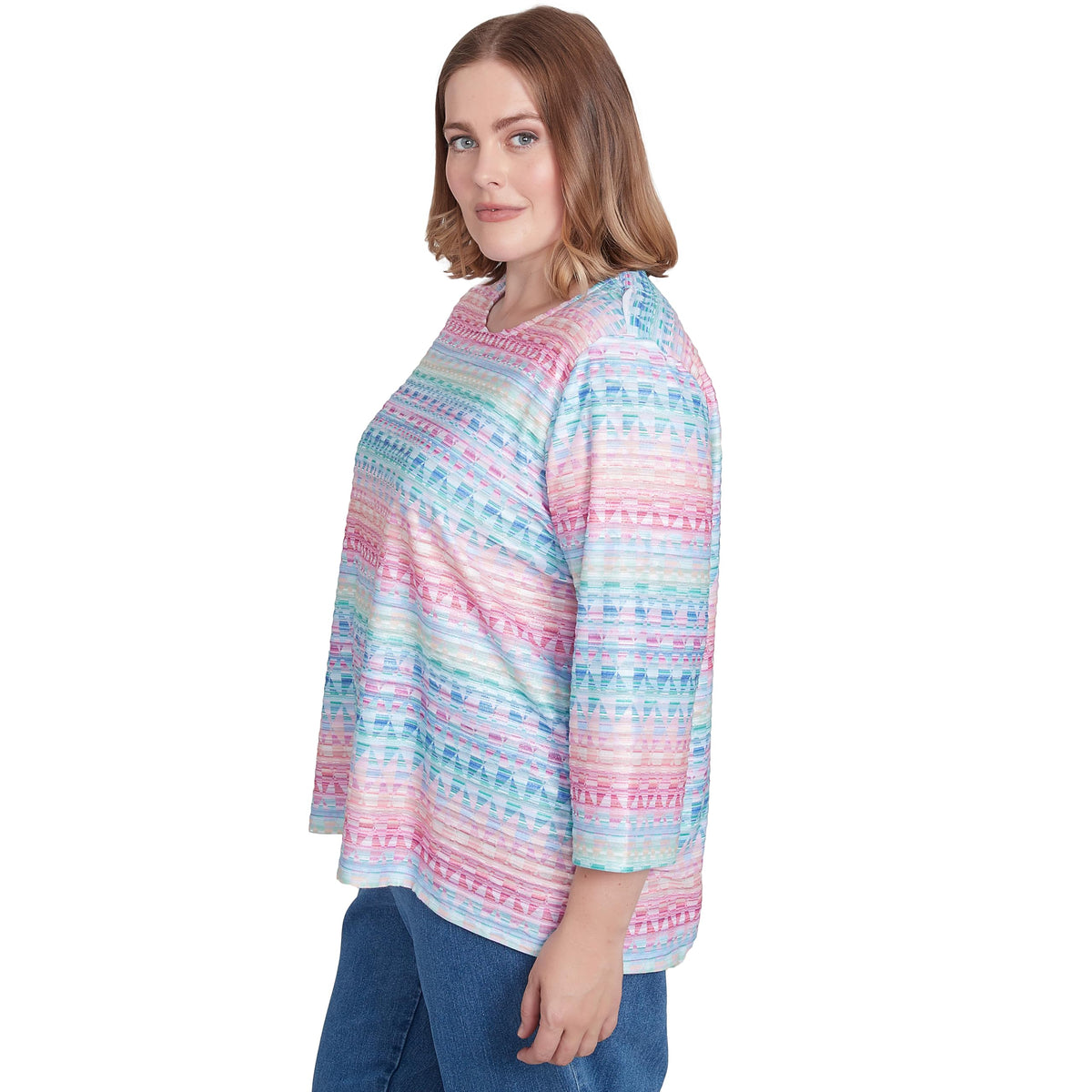 Geometric Crewneck Biadere Top