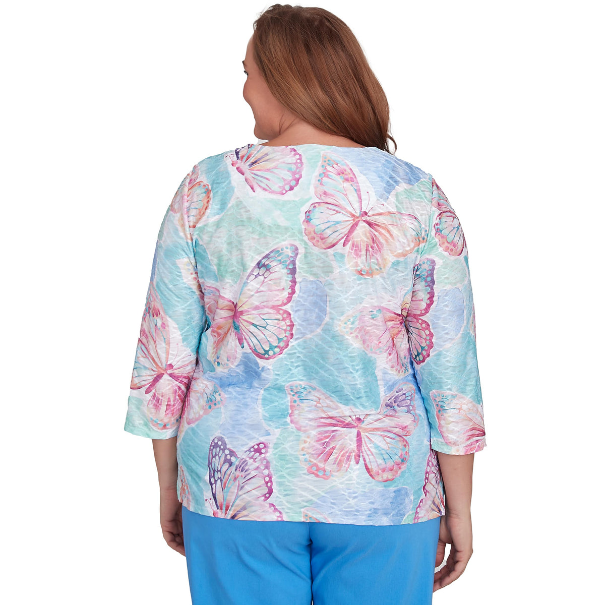 Butterfly Crewneck Three Quarter Sleeves Top