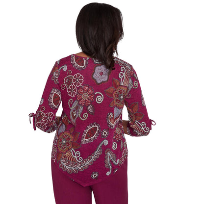 Alfred Dunner Wine Country Floral Medallion Polyester Top