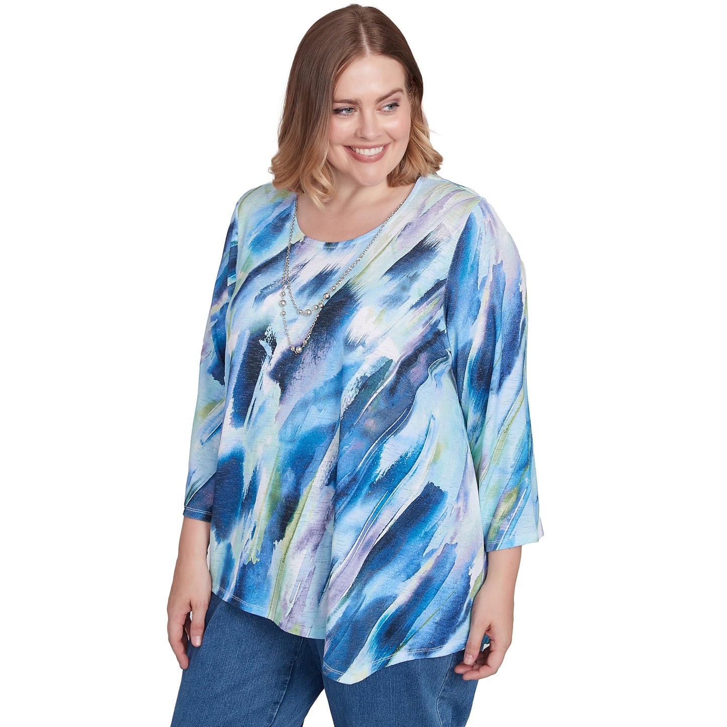 Diagonal Brushstroke Top with Necklace