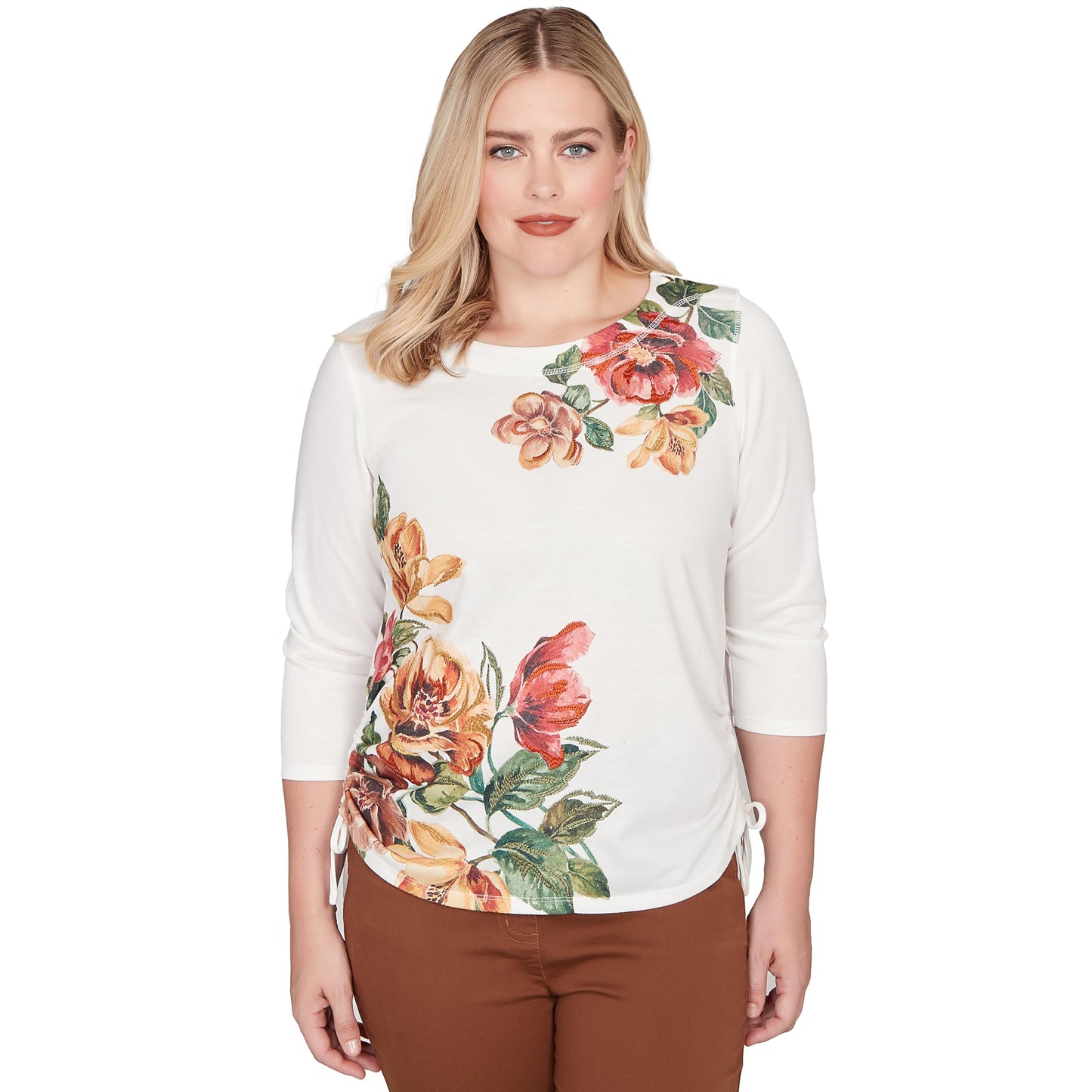 Asymmetric Floral Side Tie Top