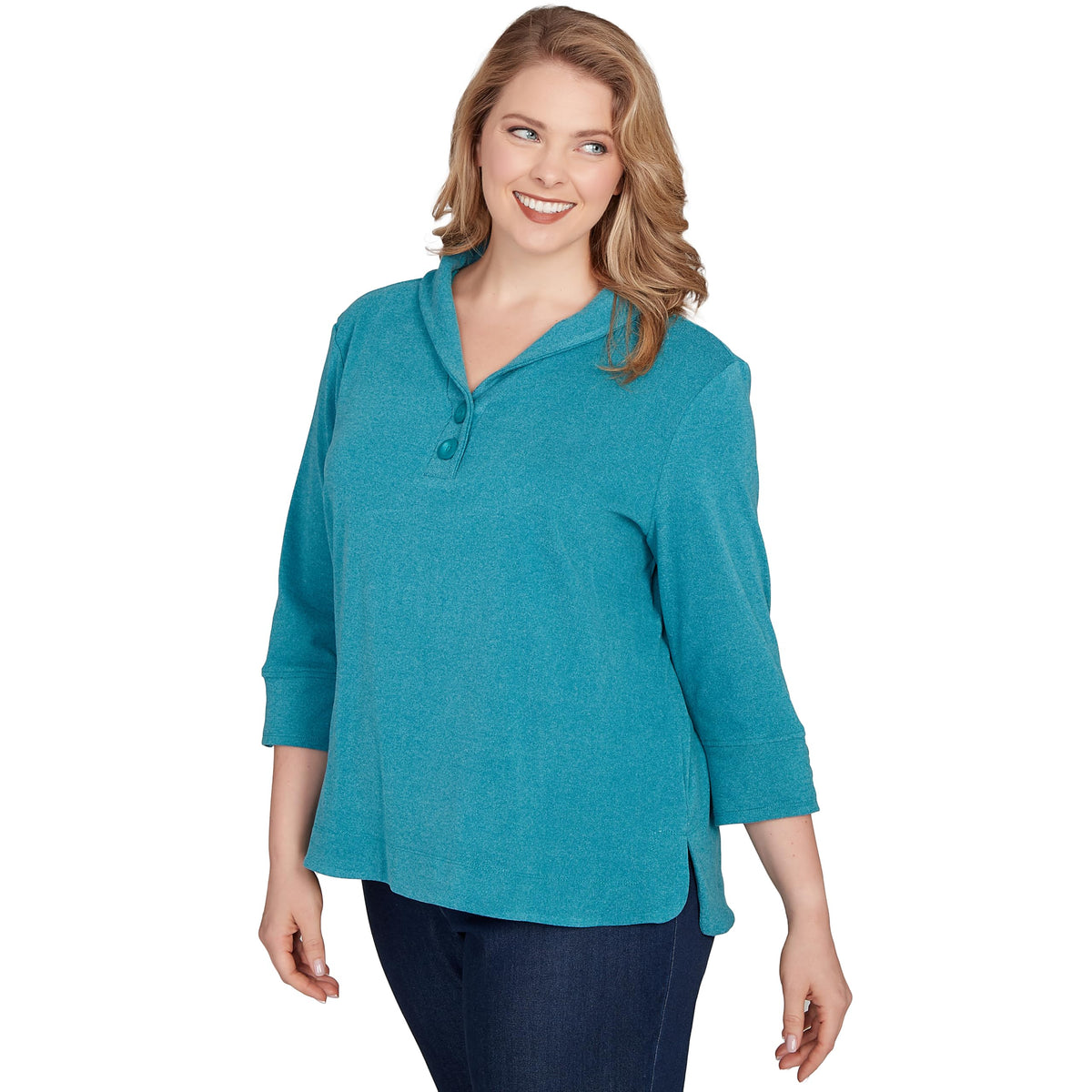 Ruby Rd. Knit Rib Pullover (US, Alpha, Large, Regular, Petite, Petite, Teal)