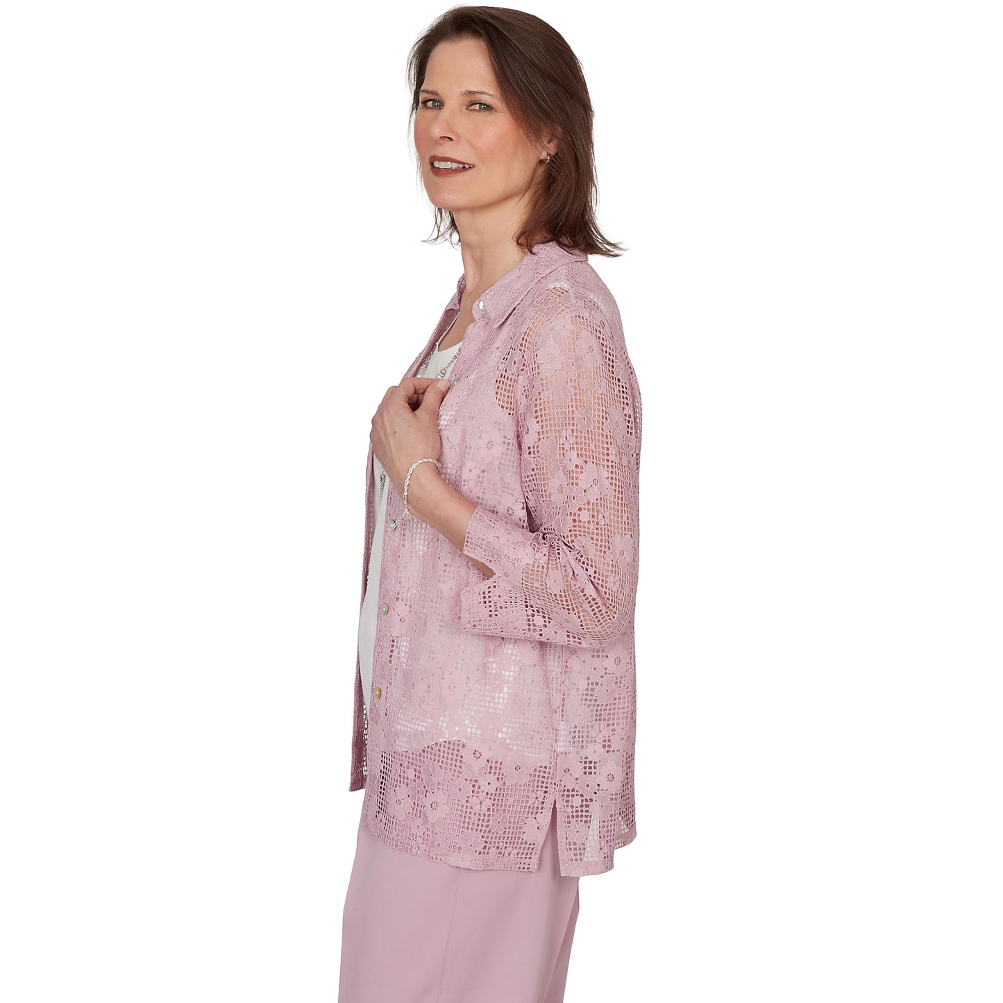 Alfred Dunner Women's Floral Lace Two in One Top with Necklace