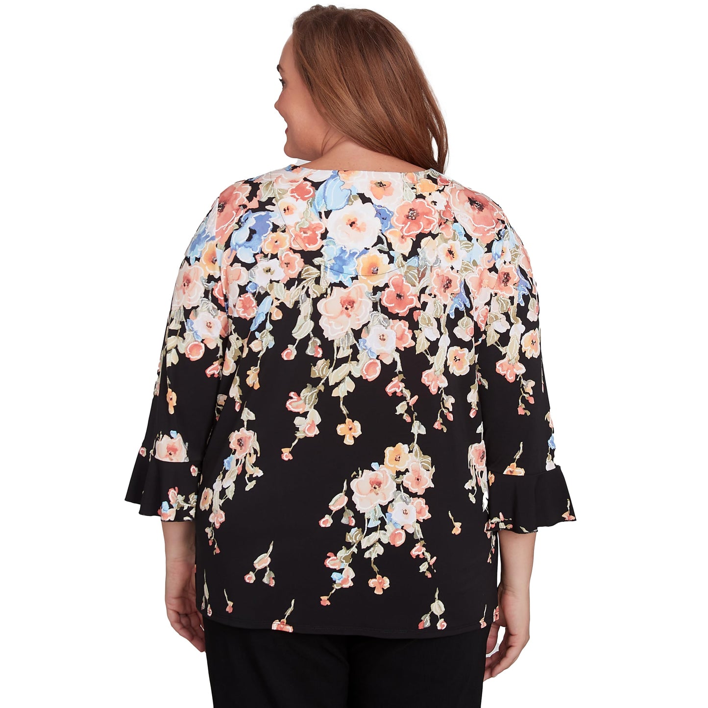 Falling Flower Beaded Split Neck Top