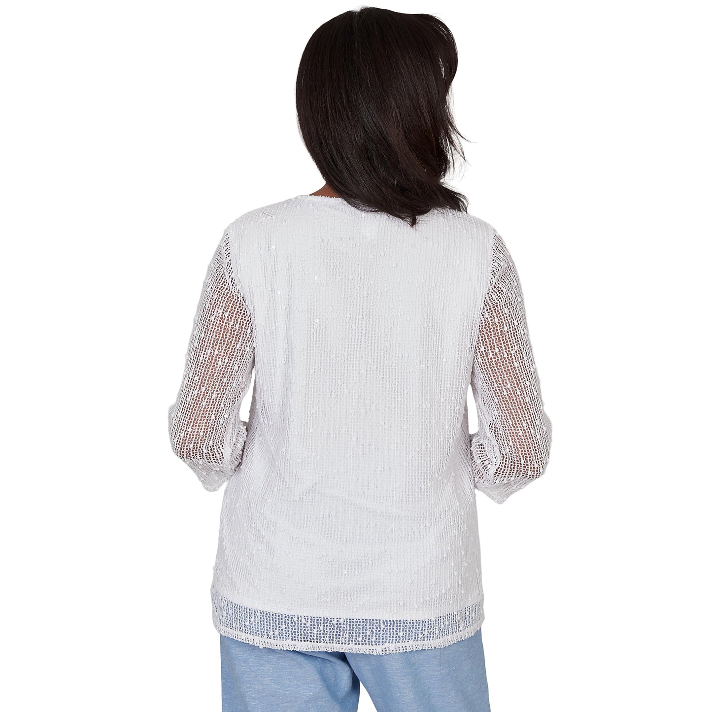 Alfred Dunner Women's Popcorn Mesh Solid Top with Necklace
