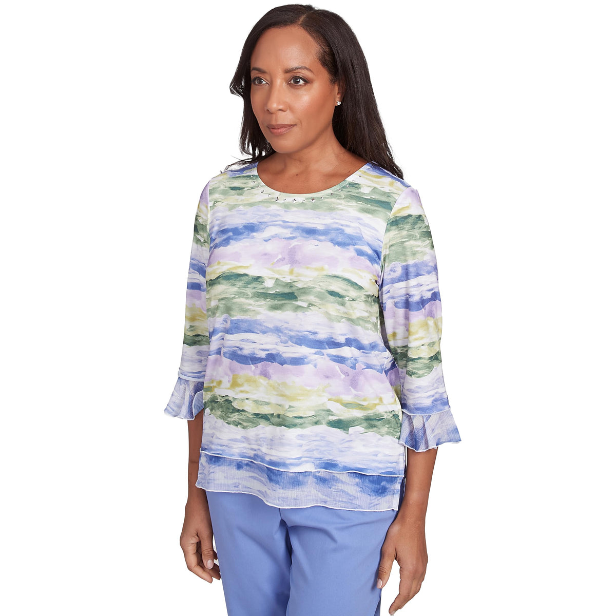 Alfred Dunner Watercolor Biadre Multicolor Polyester (US, Alpha, X-Large, Regular, Regular, Standard, Multi)