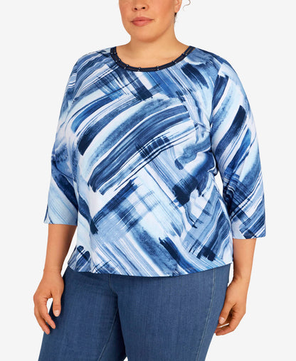 Alfred Dunner Women's Plus-Size Brush Patchwork Double Strap Top