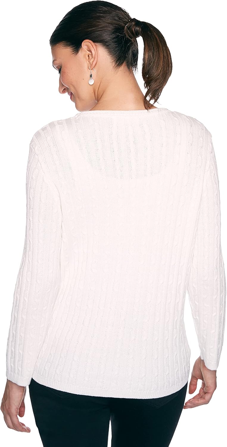 Alfred Dunner Classics Pullover Sweater Cable Stitch Pointelle Cotton/Acrylic (Size 2X) Ivory