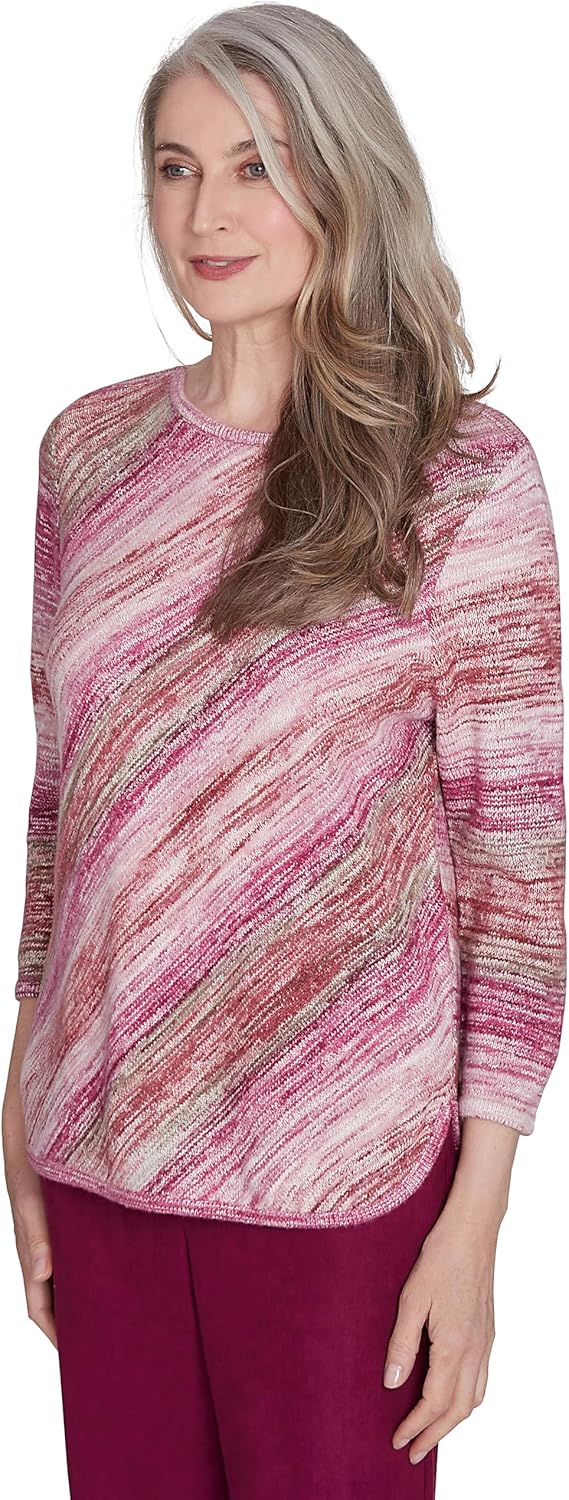 Alfred Dunner WineCountry Diagonal Space Dye Pullover Acrylic/Cotton Sweater