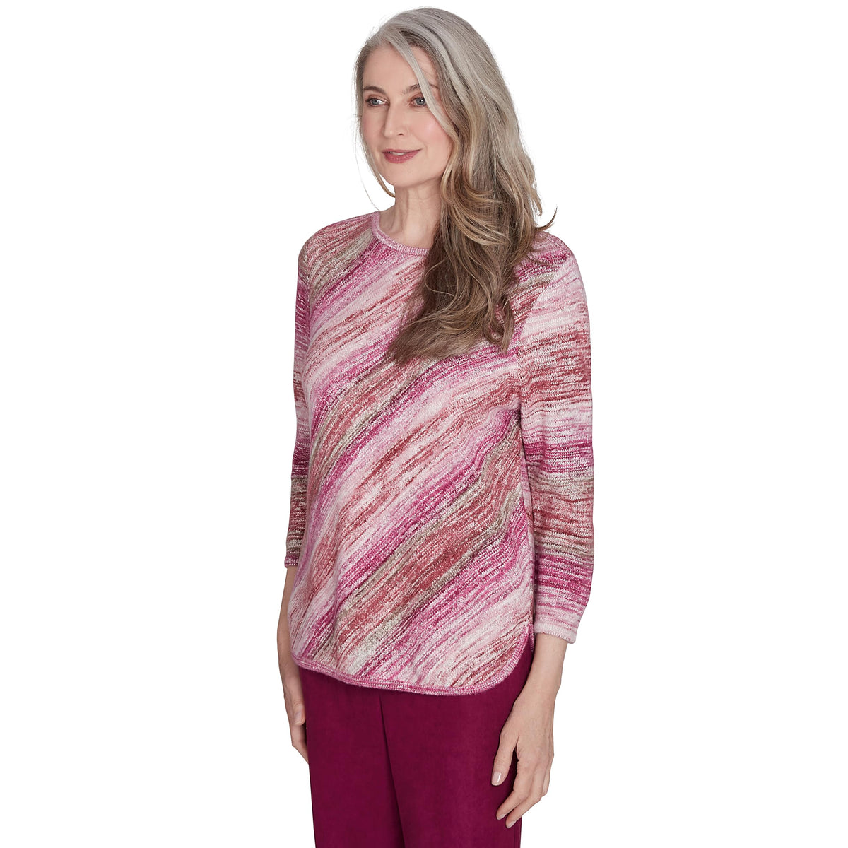 Alfred Dunner WineCountry Diagonal Space Dye Pullover Acrylic/Cotton Sweater (US, Alpha, 1X, Plus, Regular, Plus Size, Wine)