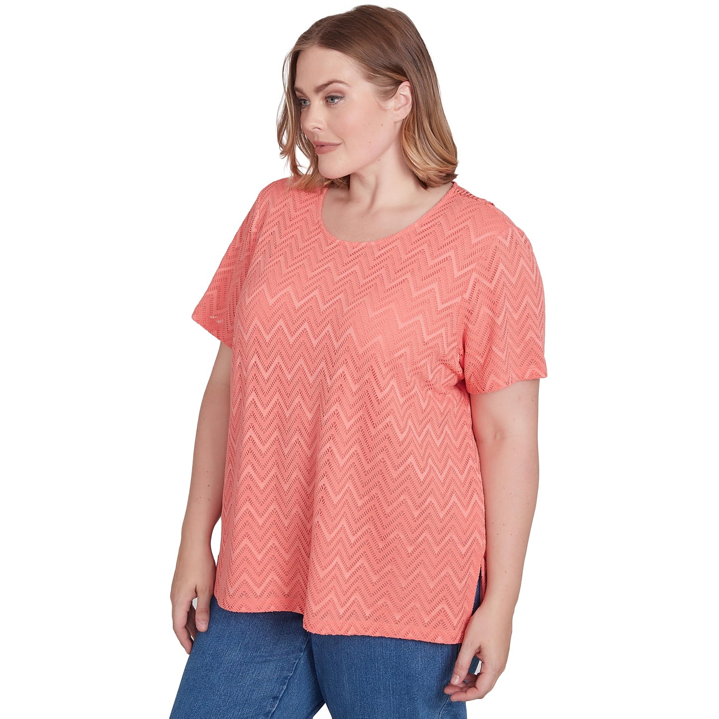 Textured Chevron Lace Back Tee