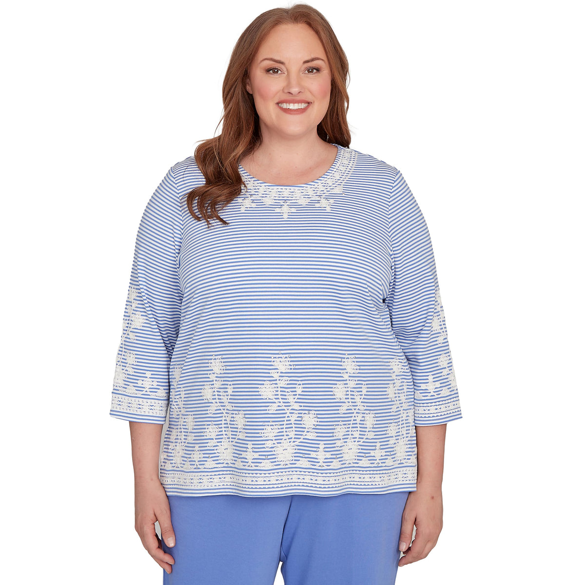 Embellished Striped Crew Neck Top