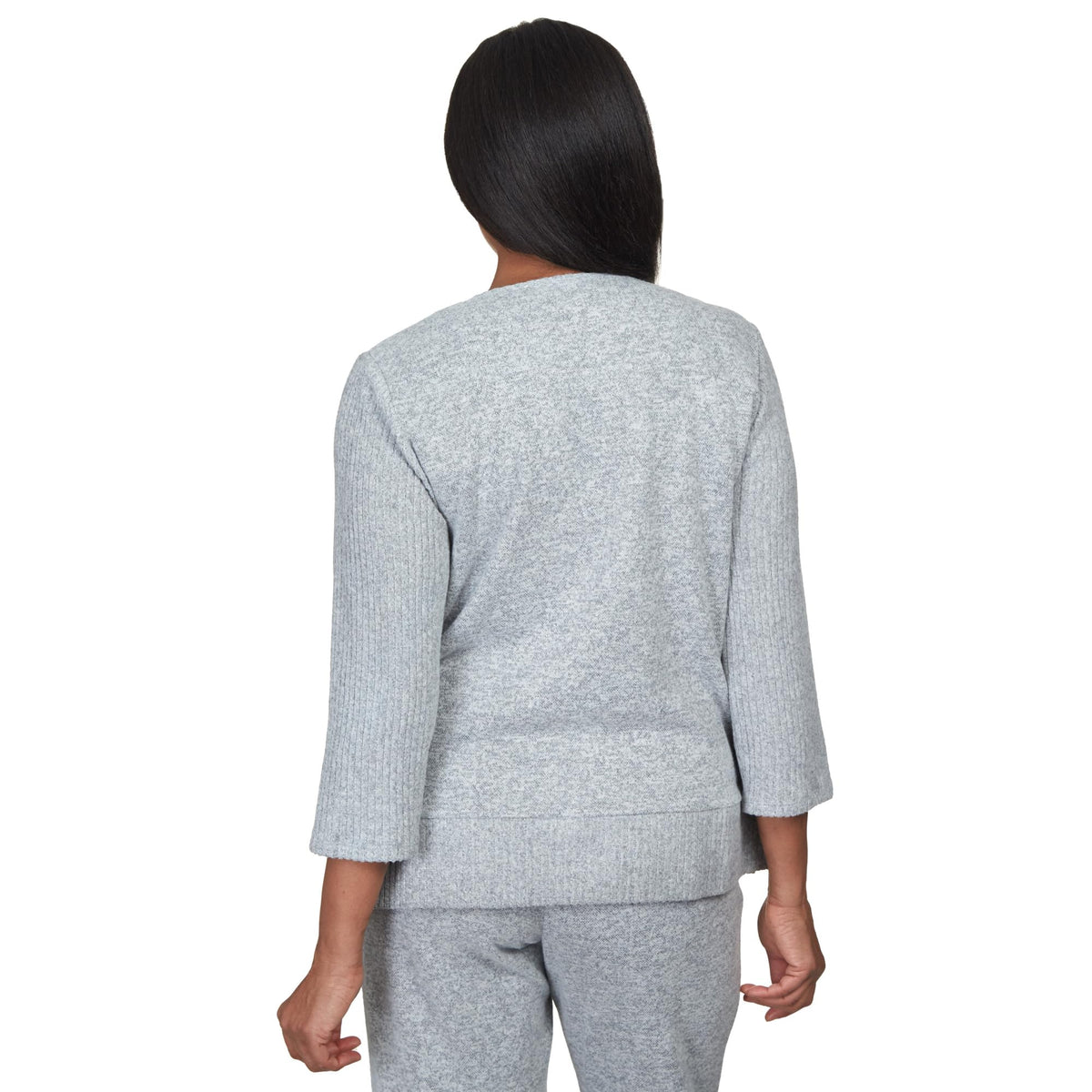 Alfred Dunner Comfort Zone Floral Embroidered Ribbed Sleeve with Slit Hem Knit Top