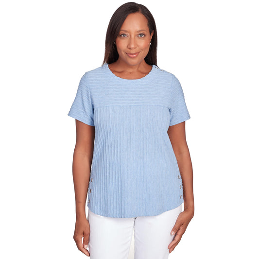 Alfred Dunner Women's Classics Brights Solid Texture Split Shirttail Tee