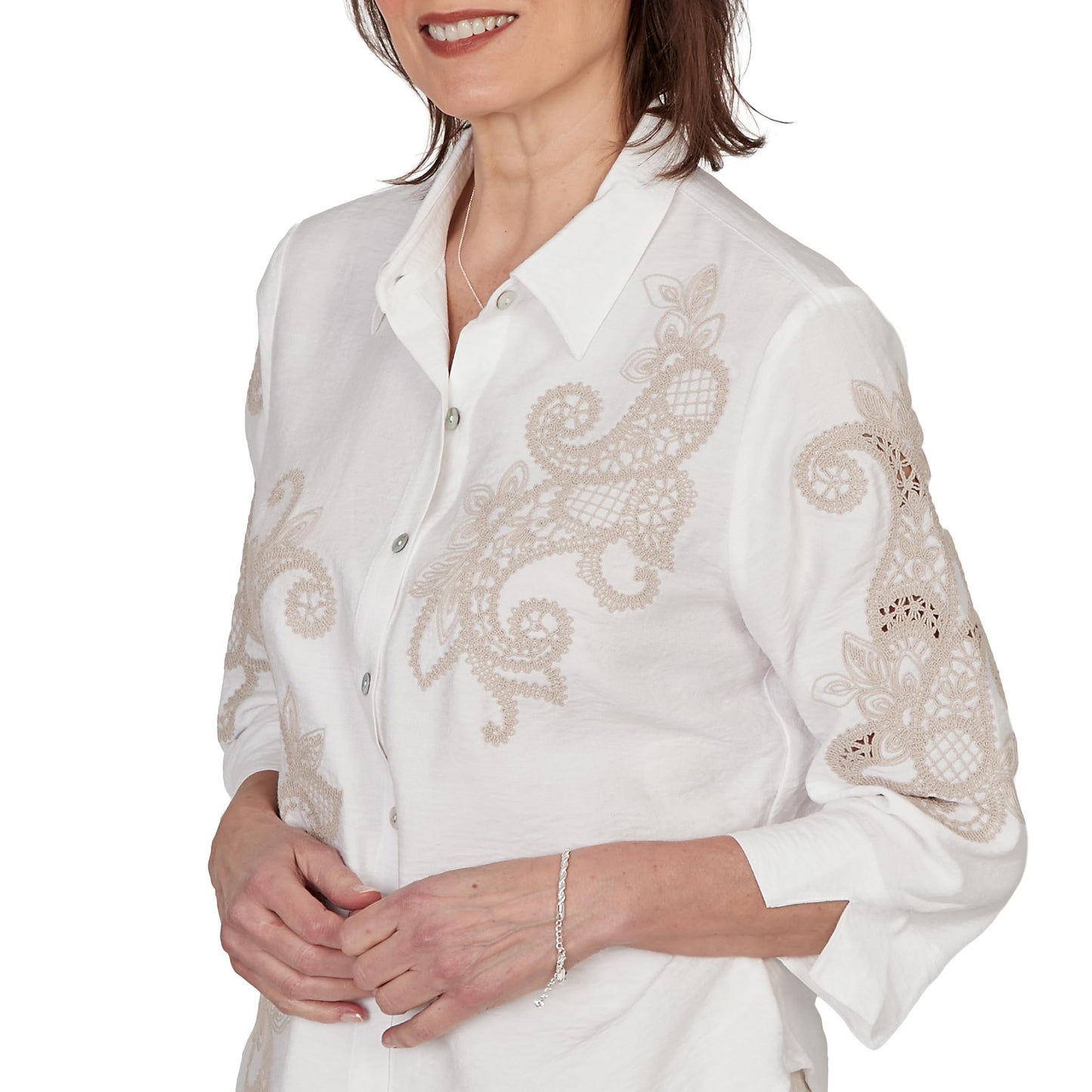 Alfred Dunner Women's Scroll Soutache Button Front Top