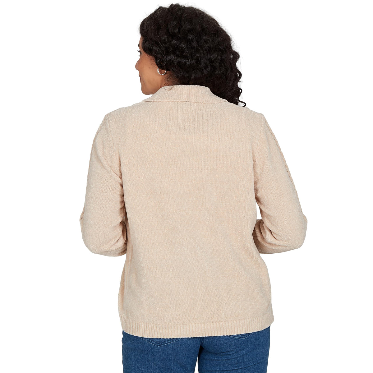 Alfred Dunner Women's Cable Chenille Zip Cardigan Sweater, Latte, L