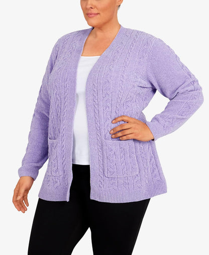 Alfred Dunner Women's Plus-Size Open Front Chenille Cardigan with Pockets