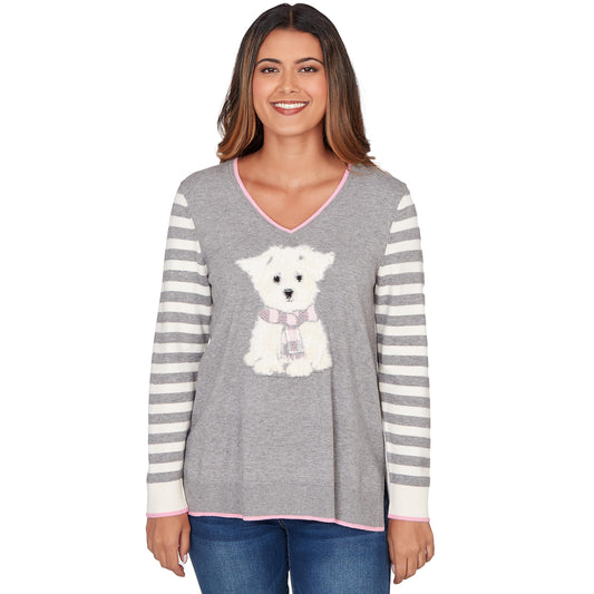 Ruby Rd. Maltese Pullover Sweater (US, Alpha, Large, Regular, Regular, Standard, Grey/Multi)